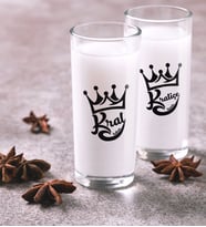 BK Gift Kişiye Özel Renkli Baskılı Kral ve Kraliçe İkili Rakı Bardağı Seti-1 (Beyaz)