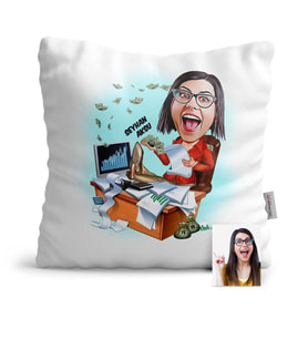 BK Gift Kişiye Özel Bayan Bankacı Karikatür  Yastık  2