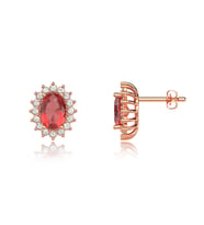 Oval Fuşya Taşlı Anturaj Rose Gümüş Küpe