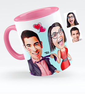 BK Gift Kişiye Özel Sevgililer Karikatürlü Pembe Kupa Bardak  4