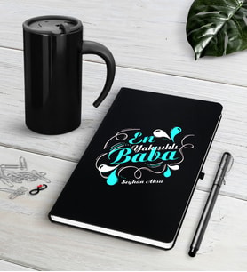 BK Gift Kişiye Özel En Yakışıklı Baba Siyah Defter Kalem Termos Mug Seti (Model 1)