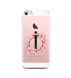 Pembe Çiçekli Harf Tasarım Süper Şeffaf Silikon Telefon Kılıfı İphone 5/5s İ-Har