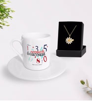 BK Gift Kişiye Özel Matematik Öğretmeni Türk Kahvesi Fincanı ve İsimli Papatya Kolye Hediye Seti-4 (Model 1)