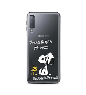 Snoopy Tasarımlı Süper Şeffaf Silikon Telefon Kılıfı Samsung A7 (2018)