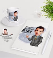 BK Gift Kişiye Özel Erkek Kolay Yetişmiyor Karikatürlü Beyaz Defter Kalem Türk Kahvesi Fincanı Seti-2 (Model 1)