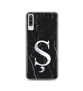 Samsung A70 Siyah Mermer Harf Tasarımlı Telefon Kılıfı Ş-Harfi 