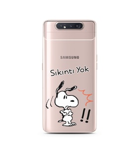 Snoopy Tasarımlı Süper Şeffaf Silikon Telefon Kılıfı Samsung A80