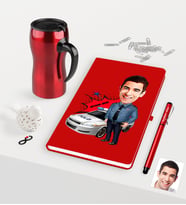 BK Gift Kişiye Özel Bay Trafik Polisi Karikatürlü Kırmızı Defter Kalem Termos Mug Seti-2 (Model 1)