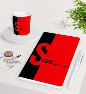 BK Gift Kişiye Özel İsimli Beyaz Defter Kalem Türk Kahvesi Fincanı Seti-14 (Model 1)