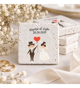 Kişiye Özel Doğal Taş Nikah Şekeri Magnet 5x5 30 Adet