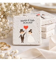 Kişiye Özel Doğal Taş Nikah Şekeri Magnet 5x5 30 Adet