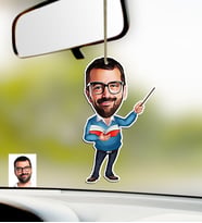 BK Gift Kişiye Özel Bay Öğretmen Karikatürlü Ahşap Araba Dikiz Ayna Süsü-4 (Çok Renkli)