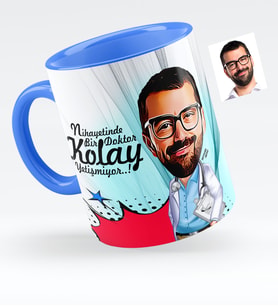 BK Gift Kişiye Özel Bay Doktor Karikatürlü Mavi Kupa Bardak  5