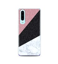 Üçgen Mermer Tasarımlı Süper Şeffaf Silikon Telefon Kılıfı Huawei P30  