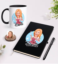 BK Gift Kişiye Özel Kadın Aşçı Karikatürlü Siyah Defter Kalem ve Kupa Seti-1 (Model 1)