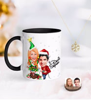 BK Gift Kişiye Özel Yeni Yıl Sevgililer Karikatürlü Siyah Kupa ve Kar Tanesi Kolye-1 (Model 1)