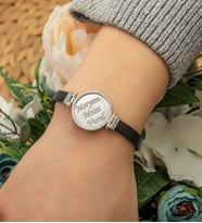 Papatya Silver Deri Kordonlu Zirkon Halka Bileklik 925 Ayar Gümüş