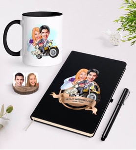BK Gift Kişiye Özel Yılın En Mükemmel Çifti Karikatürlü Siyah Defter Kalem ve Kupa Seti-73 (Model 1)