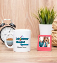 Laboratuvar Hizmetleri Öğretmeni Beyaz Kupa ve Kırmızı Mini Fotoğraf Çerçevesi