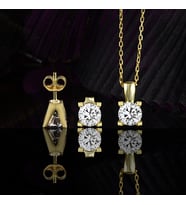 Else Silver Pırlanta Montürü V Kasa Tek Taş Kolye Küpe Gümüş Set