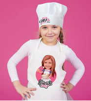 BK Gift Kişiye Özel Küçük Chef Karikatürlü Kız Çocuk Mutfak Önlüğü ve Aşçı Şapkası Seti-7 (Beyaz)