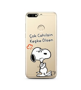 Snoopy Tasarımlı Süper Şeffaf Silikon Telefon Kılıfı Huawei Honor 7C- y7 2018 