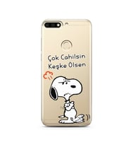 Snoopy Tasarımlı Süper Şeffaf Silikon Telefon Kılıfı Huawei Honor 7C- y7 2018 