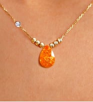 Demas Gold Pırlanta 14 Ayar Altın Dorika Turuncu Taşlı Kolye