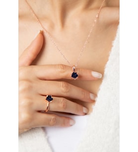 Elika Silver Kadın Rose Lacivert Zirkon Taşlı Lotus Çiçeği Model Takım Set (STD)