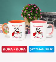 İkili Sevgiliye Sevgililer Günü Hediyesi 10 Kupa Bardak Turuncu Pembe