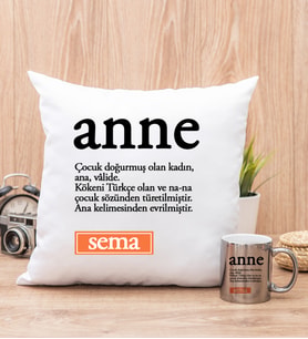 Anne Kelime Anlamı Yastık ve Silver Kupa Bardak