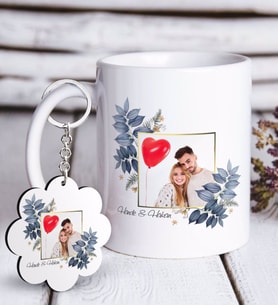 BK Gift Kişiye Özel İsimli Fotoğraflı Beyaz Kupa ve Anahtarlık Hediye Seti-33 (Model 1)