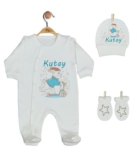 Pia Baby GL 1926-01 İsme Özel Üçlü Tulum Set