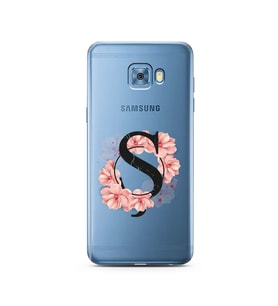 Pembe Çiçekli Harf Tasarım Süper Şeffaf Silikon Telefon Kılıfı Samsung C5 Pro   