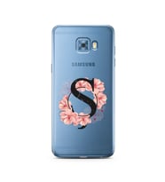 Pembe Çiçekli Harf Tasarım Süper Şeffaf Silikon Telefon Kılıfı Samsung C5 Pro   