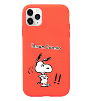 Snoopy Tasarımlı Turuncu Lansman Telefon Kılıfı İphone 11 Pro Max