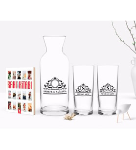 BK Gift Kişiye Özel Renkli Baskılı İsimli İkili Rakı Bardağı Karaf ve Cep Kitabı Hediye Seti-12 (Model 1)