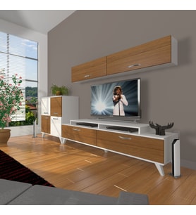 Decoraktiv Ekoflex 6y Slm Retro Tv Ünitesi Tv Sehpası (Beyaz - Ceviz)