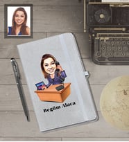 Kişiye Özel Patron Karikatürlü Gri Defter Kalem Hediye Seti  Bayan-9