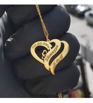 925 Ayar Gümüş 24 Ayar Altın Kaplama İsimli Iç Içe Kalpli Kolye (Gold)