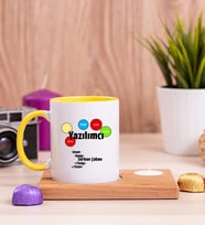 Yazılımcı Ahşap Altlıklı Mumlu Sarı Kupa Bardak