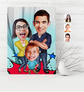 BK Gift Kişiye Özel Aile Karikatür Kanvas Tablo 30x50cm  1