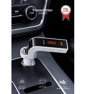 Torima Transmitter Usb Girişli Android Ios Uyumlu Bluetooth Fm CARG7 Beyaz