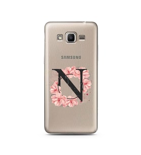 Pembe Çiçekli Harf Tasarım Süper Şeffaf Silikon Telefon Kılıfı Samsung J2 Prime 
