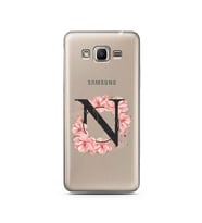 Pembe Çiçekli Harf Tasarım Süper Şeffaf Silikon Telefon Kılıfı Samsung J2 Prime 