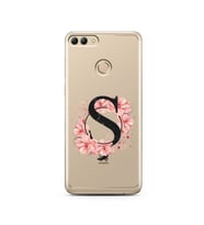 Pembe Çiçekli Harf Tasarım Süper Şeffaf Silikon Telefon Kılıfı Huawei Y9 2018 Ş-