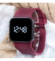 Bordo Silikon Kordonlu Çelik Kasa Unisex Model Dijital Saat ST-303618