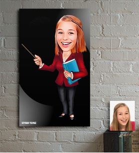 BK Gift Kişiye Özel Bayan Öğretmen Karikatürlü Ahşap Tablo - 3