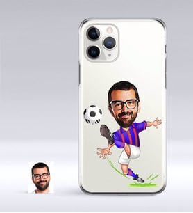 BK Gift Kişiye Özel Bordo Mavi Futbolcu Karikatürlü iPhone 11 Pro İnce Şeffaf Silikon Telefon Kapağı (Beyaz)
