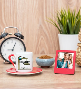 İnşaat Teknikeri Kırmızı Kahve Fincanı ve Kırmızı Mini Fotoğraf Çerçevesi